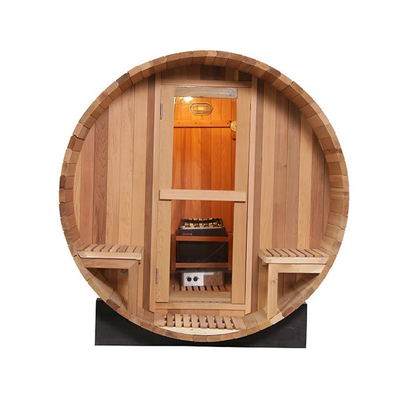 カナダの赤いヒマラヤスギの木製の屋外のバレルのサウナ部屋180x240cm