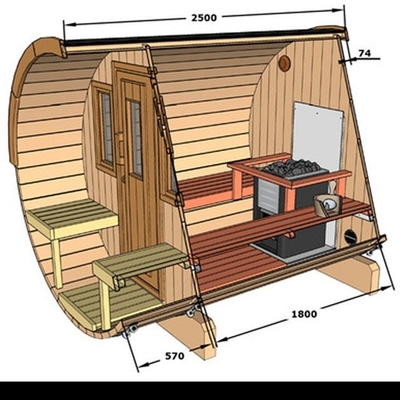ストーブのヒーターとの贅沢なおよび慰めのフィンランドの屋外の木製のバレルのサウナ